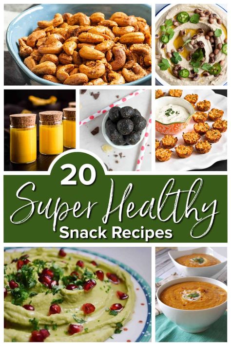 Collection of delicious snacks with text overlay saying 20 Healthy Snack Recipes Veggie Snack Recipes, Vegetable Snack Ideas, Healthy Veggie Snacks, Healthy Savory Snacks, Healthy Snack Recipes, Healthy New Year, Vegetable Snacks, Veggie Snacks, Yummy Healthy Snacks