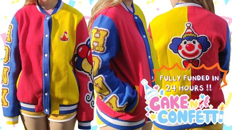 College Varsity Jacket, Clown College, Confetti, Varsity Jacket, Sports Jersey, My Style, Cake