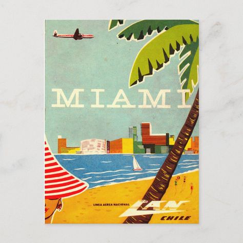 Fl Beaches, Vintage Miami, Penn Station, Miami Travel, Airline Travel, Vintage Airlines, Travel Postcard, Colorful Trees, Vintage Horror