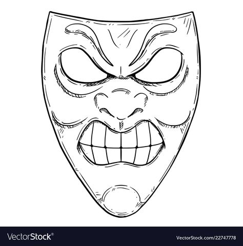 Angry Person Drawing, Face Mask Drawing, Angry Drawing, Comedy Mask, 1st Period, Sketchbook Doodles, Grumpy Face, Face Outline, Mask Drawing