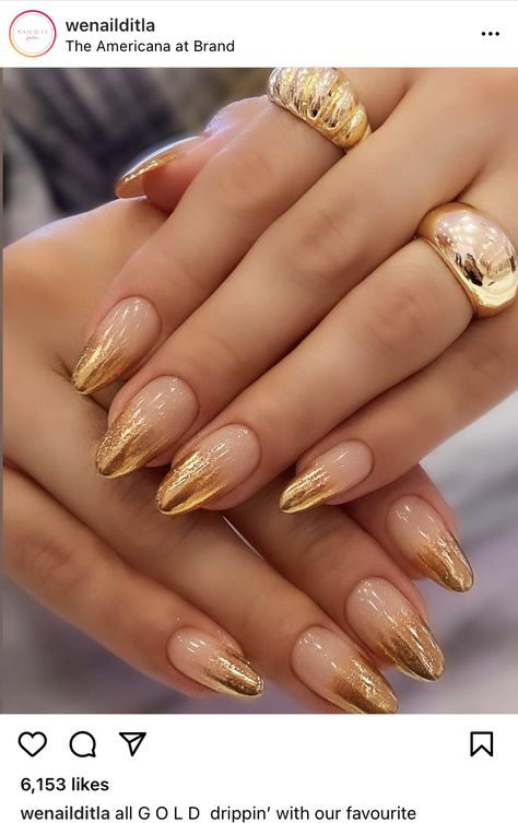 Gold Accent Nails, Nude Ombre Nails, Golden Nails Designs, Gold Tip Nails, Ombre Nail Ideas, Ongles Beiges, Golden Nail Art, Wedding Miscellaneous, Gold Gel Nails