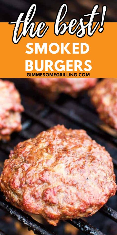 Smoked Burgers are so easy to make! A hand pattied burger made on your electric smoker with so much flavor. They are juicy and the best way to make a burger. Make this easy hamburger on your Trager for dinner tonight. Game Day Burgers, Burgers In Smoker, Treager Grill Burgers, Hamburgers On Pellet Smoker, Smoked Sandwich Recipes, Burgers On A Pellet Grill, Smoked Pork Burgers, Smoker Burger Recipes, Smoker Hamburger Recipes