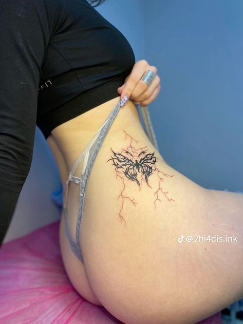 Inappropriate Tattoos For Women, Talia Mar Tattoo, Women Pelvic Tattoo, Hip Stomach Tattoos Women, Tattoo Under Buttcheek, 1978 Tattoo, Under Buttcheek Tattoo Women, Hip Tattoo Ideas, Brother And Sister Tattoo Ideas