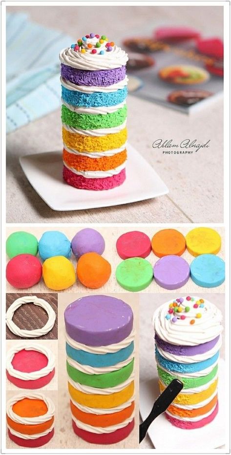 DIY Colorful Mini Cakes Polymer Clay Kunst, Crea Fimo, Miniature Cake, Tanah Liat, Cakes And Cupcakes, Doll Food, Polymer Clay Diy, Cute Polymer Clay, Polymer Clay Miniatures