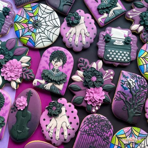 Wednesday Cookies, Monster High Cookies, Frankenstein Cookie, Royal Icing Sugar, Halloween Entertaining, Cookies Theme, Movie Themed Party, Sugar Cookie Royal Icing, Girl Bday Party