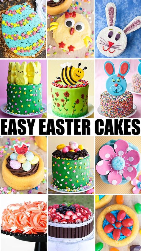 Collection of quick and easy EASTER CAKE IDEAS, tutorials and recipes including bunny cakes, baby chick cakes, nest cakes, Peeps cake, jelly bean cakes, flower cakes and more! From cakewhiz.com #easter #cakedecorating #cakedesign #partyfood #easterbunny #dessert #dessertrecipes #howto #kidsparty #cake Easter Cake With Peeps, Easter Cake Ideas Easy, Easy Easter Cakes Ideas, Easter Cakes And Cupcakes, Easter Cakes Ideas, Easy Easter Cakes, Easter Chick Cake, Easter Bunny Cakes, Easy Easter Cake