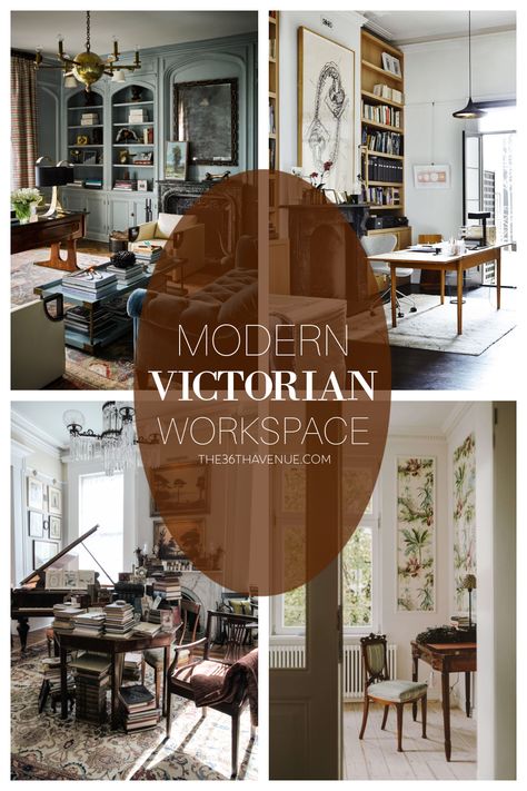 Modern Victorian Office Design, Office Ideas Victorian, Modern Victorian Office Decor, Modern Victorian Home Office, Modern Victorian Tv Stand, Victorian Home Decor Modern Living Room, Victorian Home Modern Interior, Victorian Fretwork Interior, Victorian Home Office Ideas