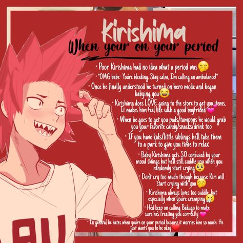 Mha When Your On Your Period, Kiribaku X Yn, Mha Headcanons Spicy Kirishima, Kirishima X Yn Headcanons, Mha Characters When Your On Your Period, Kirishima X Yn Spicy, Kirishima Headcannons, Kirishima Headcanon Spicy, Kirishima Imagine