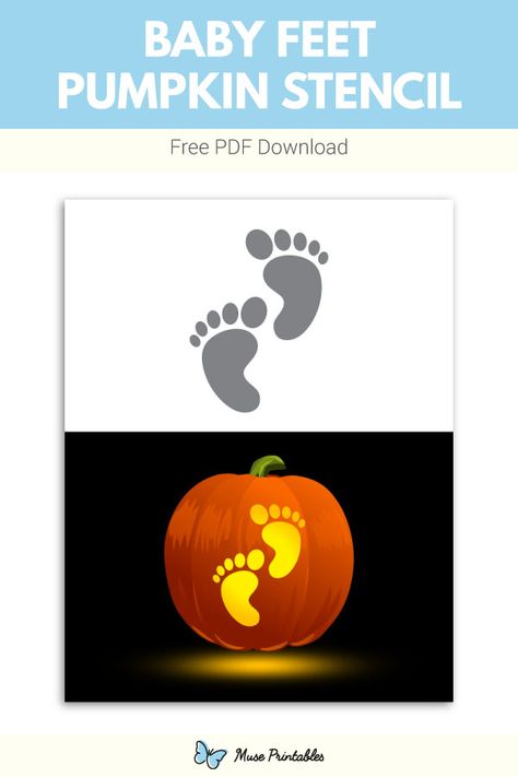 Free printable baby feet pumpkin stencil. Download it at https://museprintables.com/download/pumpkin-stencil/baby-feet/ Gender Reveal Pumpkin Carving, Baby Feet Pumpkin Painting, Baby Themed Pumpkin Carving, Pumpkin Carving Ideas Baby, Baby Feet On Pumpkin, Baby Feet Pumpkin, Pumpkin Carving Baby Announcement, Baby Pumpkin Carving Ideas, My First Halloween Pumpkin Carving