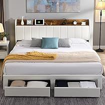 Recamaras King Size, Bed Frame With Storage Drawers, Bed Designs With Storage, Bed Frame King Size, Bed Frame King, Platform Bed With Drawers, Bed Frame With Drawers, White Bed Frame, Bookcase Bed