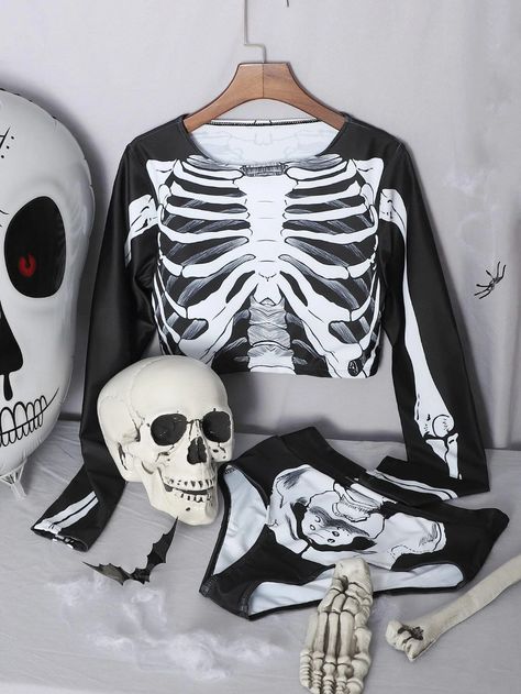 Skeleton Print, Halloween Skeleton, Swimsuit Fashion, Halloween Skeletons, Shein Style, Things To Buy, Fashion News, Skeleton, Cute Outfits