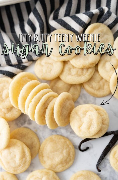 Whipped Sugar Cookies, Bite Size Cookie Recipes, Cookies With Dipping Sauce, Mini Sandwich Cookies, Mini Snickerdoodle Cookies, Tiny Cookies Recipe, Small Cookies Ideas, Mini Peanut Butter Cookies, Quick Small Batch Cookies