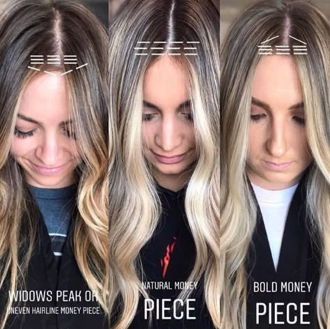 Uneven Hairline, Cabelo Ombre Hair, Hair Color Placement, Money Piece Hair, Blonde Foils, Money Pieces, Hair Foils, Redken Hair Color, Hair Color Formulas