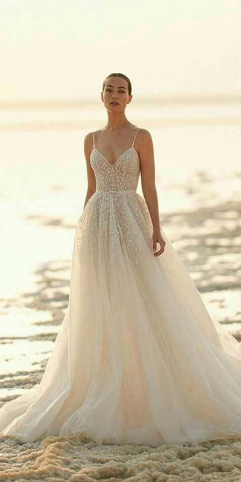 Sleeveless Wedding Gown, Tulle Straps, Ivory Bride, Beach Wedding Gown, Bridal Designers, Beach Wedding Dresses, Ivory Wedding Dress, Beaded Gown, Ivory Wedding