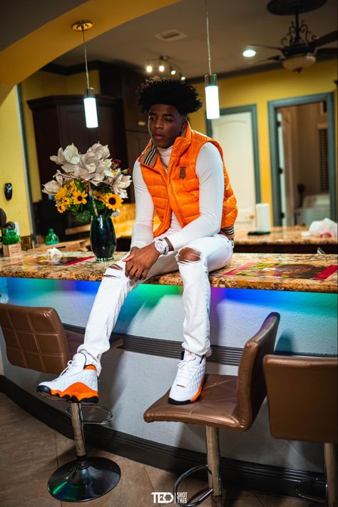 Jordan 13 Outfit Men, Jordan 13 Outfits, Jordan 13 Outfit, Yungeen Ace, Orange Streetwear, Guys Fashion Swag, Rapper Outfits, Drip Outfit Men