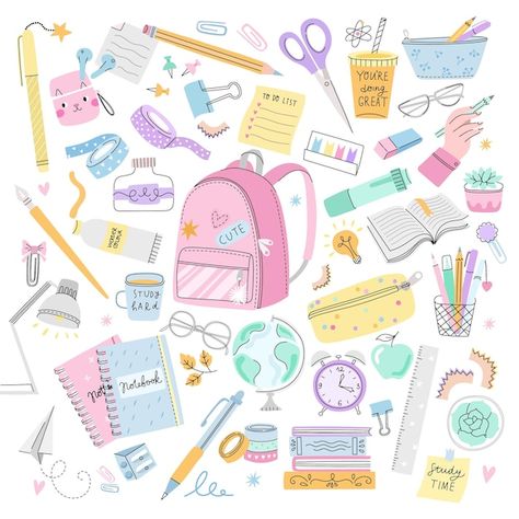 School Supplies Drawing, School Objects, Fun Wallpapers, To Do List Notebook, Kawaii School Supplies, Cute Backpack, Fall Craft, School Related, School Stickers