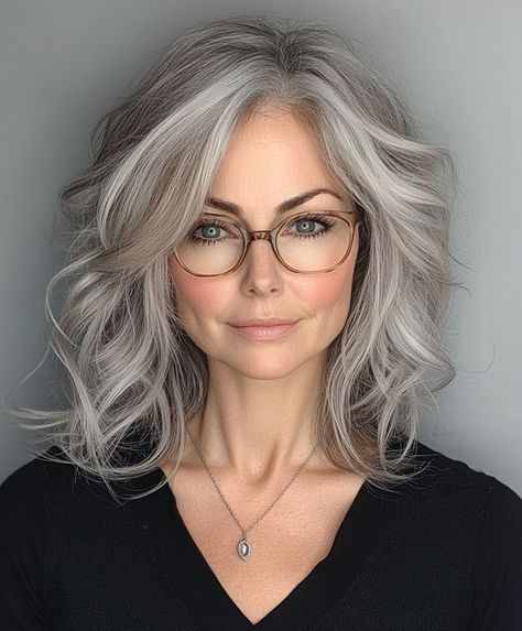 Mid Length Hair Over 40 Easy Hairstyles, Hairstyles With Glasses Medium, Gray Hairstyles With Bangs, Bobs For Fine Hair, Grey Hair With Bangs, Mid Length Bobs, Gray Hairstyles, Grey Hair Over 50, Silver Haired Beauties