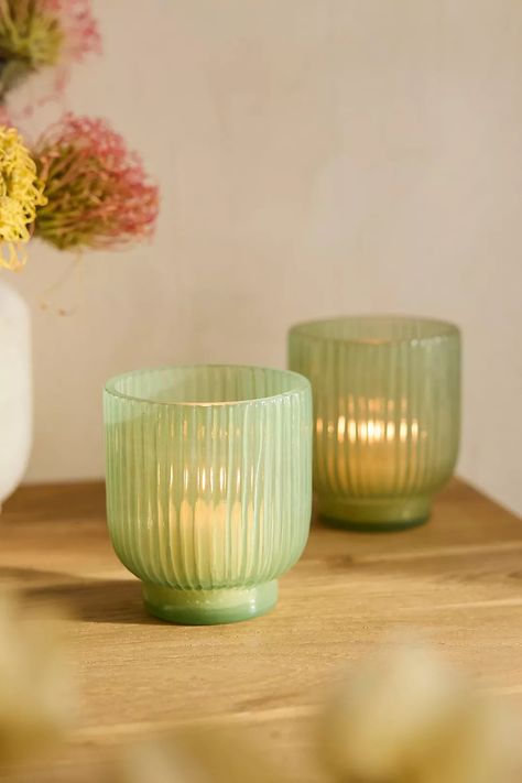 Textured Glass Votives, Set of 2 | Anthropologie Glass Votives, Recycled Glass Bottles, Iron Plant, Citronella Candles, Floral Tablecloth, Candles For Sale, Glass Votive, Easter Shopping, Hand Poured Candle