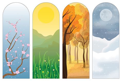 4 Seasons Wall Art, Four Seasons Aesthetic Art, 4 Seasons Drawing Ideas, Summer And Winter Drawing, 4 Seasons Mural, Four Seasons Art Ideas, The 4 Seasons Art, Drawing Of Winter Season, Spring Summer Autumn Winter Art