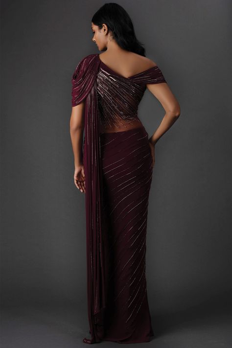 Buy Gaurav Gupta Purple Georgette Embellished Draped Saree Gown Online | Aza Fashions Draped Saree Gown, Gaurav Gupta, Draped Saree, Gown For Women, Saree Gown, Drape Saree, Ethnic Outfits, Gowns Online, Fashion App