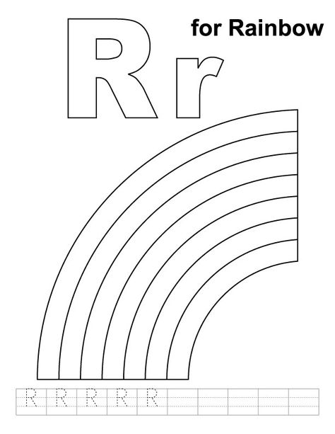 R for rainbow coloring page with handwriting practice R For Rainbow, Handwriting Practice For Kids, Rainbow Coloring Page, Letter V Crafts, Alphabet Colouring, Teacher Items, Learning Centers Preschool, Kindergarten Coloring, Tracing Alphabet