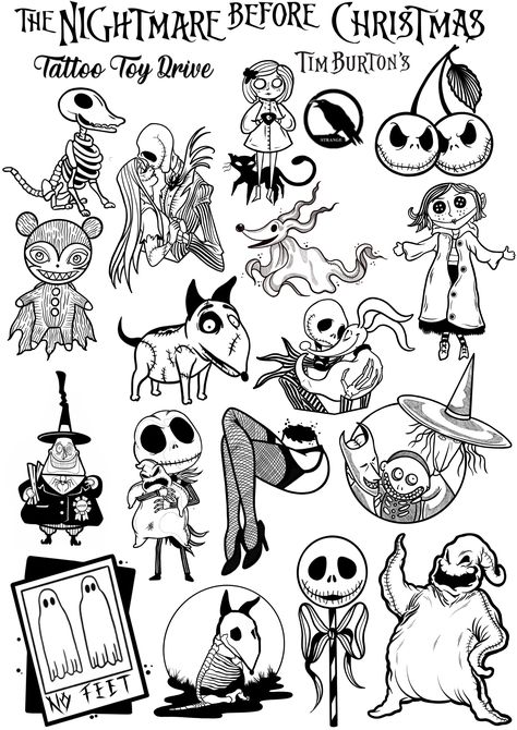 Cartoon Sleeve Tattoo Ideas, Halloween Mouth Tattoos, Jack Skellington Flash Tattoo, Mars Attacks Tattoo Design, Black And White Horror Tattoos, Tim Burton Art Tattoo, Grim Adventures Tattoo, Jack The Pumpkin King Tattoo, Oogie Boogie Man Tattoo