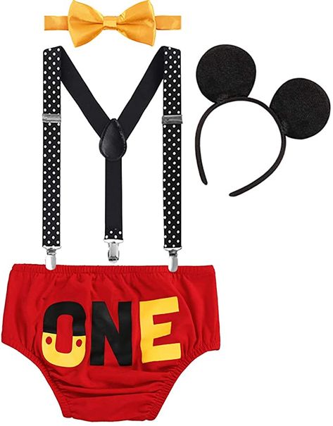 Amazon.com: FYMNSI Baby Boys 1st Birthday Cake Smash Costume Photo Props 4PCS Outfits Suspender Bloomers Bowtie Headband: Clothing Baby Boys First Birthday, 2nd Birthday Photos, Boys 1st Birthday Cake, Mickey Mouse Photos, Cake Smash Outfit Boy, Mickey Mouse Costume, Smash Cake Boy, 1st Birthday Cake Smash, Baby Boy First Birthday