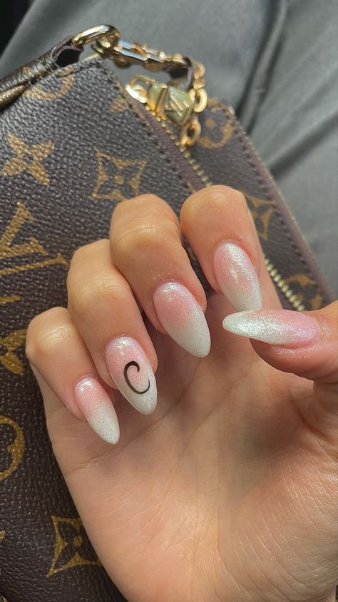 Letter C On Nails Initials, Letter C Nail Design, Nails With C On Them, C Nail Initial, Letter C Initial Nails, White Nails With Letter On Ring Finger, Initial C On Nails, C Nails Initial, Letter C Nails