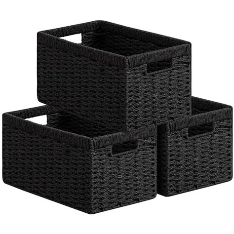 Storage Baskets For Shelves, Wicker Storage Baskets, Stackable Baskets, Black Wicker, Rope Storage, Baskets For Shelves, Black Basket, Rope Baskets, Bathroom Baskets