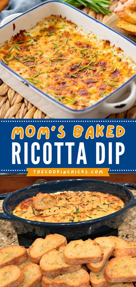 Baked Cheese Dip Appetizers, Cheese Less Appetizers, Italian Cheese Dip Appetizer Recipes, Crockpot Ricotta Dip, Ideas For Ricotta Cheese, Baked Riccota Cheese Dip, Ricotta Marinara Dip, Appetizer Recipes Ricotta, What Can I Use Ricotta Cheese For