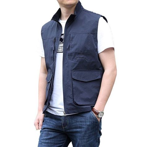 NEW ARRIVAL TOP QUALITY MEN VEST SWEATER 1.Please allow 1-3CM differences due to manual measurement. 2.If your measurements happen to be between two sizes, please contact with me 3.Any question just feel free contact us before you buy it,we will choose the fit size to you. Mens Outdoor Vest, Photography Vest, Jacket Summer, Streetwear Chic, Summer Vest, Men's Vest, Vest Men, Men Spring, Coat Pocket