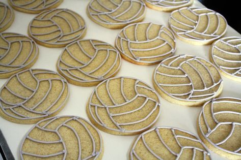 Volleyball Cookies - The Royal Icing Queen - Icing Craters Tutorial Royal Icing Cookie Decorating, Volleyball Cookies, Cookie Swap, Birthday Halloween Party, Bake Sale, Icing Cookies, Cookie Designs, Royal Icing Cookies, Halloween Birthday