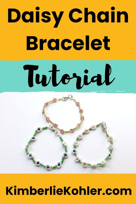 Learn how to make a beaded daisy chain Bracelet with my video Tutorial Daisy Chain Tutorial How To Make, Daisy Chain Bracelet Tutorial, Chain Bracelet Tutorial, Beaded Daisy Chain, Daisy Chain Bracelet, Beaded Daisy, Camp Crafts, Diy Bracelets Tutorials, Bracelet Diy