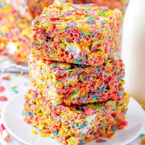 FRUITY PEBBLES TREATS Fruity Pebble Bars, Fruity Pebbles Treats, Fruity Pebbles Cereal, Pebbles Cereal, Marshmallow Treats, Cereal Treats, Rice Krispy, Cereal Bars, The Country Cook