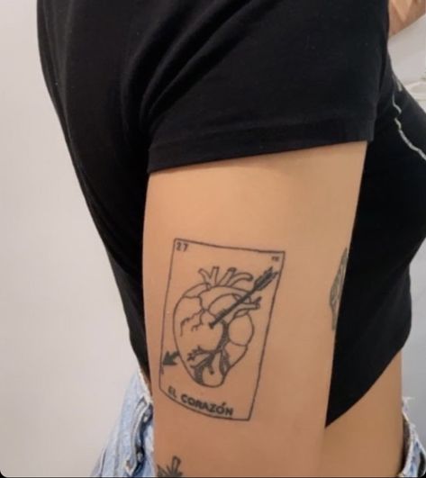 Mexican Bingo Tattoo, Mexican Themed Tattoos, La Loteria Tattoo Ideas, Mexican Minimalist Tattoo, Loteria Tattoo Ideas, Loteria Card Tattoo, La Loteria Tattoo, Loteria Cards Tattoo, Loteria Card Tattoo Black And White