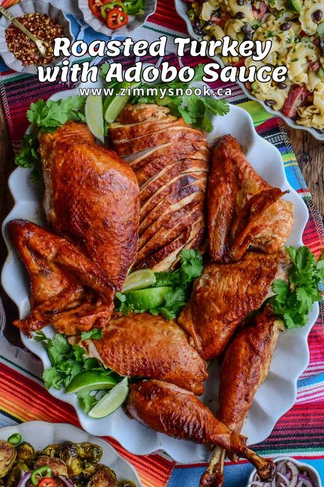 Roasted Turkey with Adobo Sauce Mexican Macaroni Salad, Piri Piri Chicken, Adobo Sauce, Chipotle Pepper, Macaroni Salad, Roasted Brussel Sprouts, Roasted Turkey, Adobo, Poultry Recipes