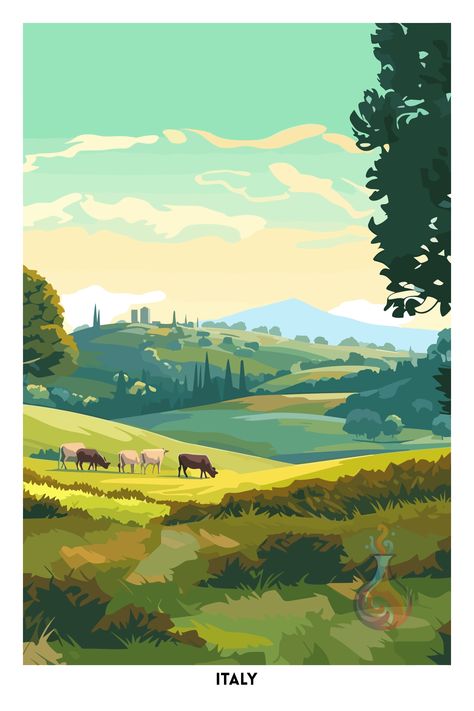 🏡️ Wonderful wall art, perfect for country house style decor! 😃🐑🐾 Indian Poster, Countryside Art, Story Books Illustrations, Country House Style, Landscape Painting Tutorial, Night Illustration, Acrylic Markers, Countryside Landscape, Art Studio At Home