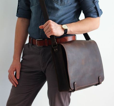 Mens Vintage Leather Briefcase Brown Leather Laptop Bag, Leather Shoulder Bag Men, Brown Leather Messenger Bag, Leather Laptop Bag, Brown Leather Shoulder Bag, Brown Leather Bag, Brown Bag, Duffle Bags, Leather Laptop