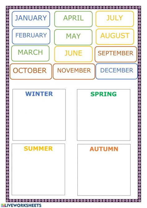 Months Worksheet Kindergarten, Learning The Months Of The Year, Season Of The Year Activities, Months In A Year Worksheet, Months Worksheet For Kids, Months Of The Year Worksheets For Kids, Months And Seasons Worksheet, Months Of The Year Worksheet Preschool, Month Of The Year Activities