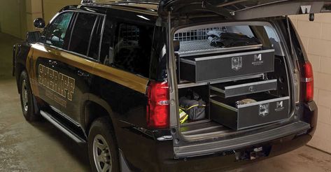 Storage Solutions for Law Enforcement & Public Service Vehicles Suv Organization, Truck Bed Storage Drawers, Suv Storage, Vehicle Organizers, Truck Bed Storage, Pickup Trucks Bed, Car Console, Bed Storage Drawers, Police Box