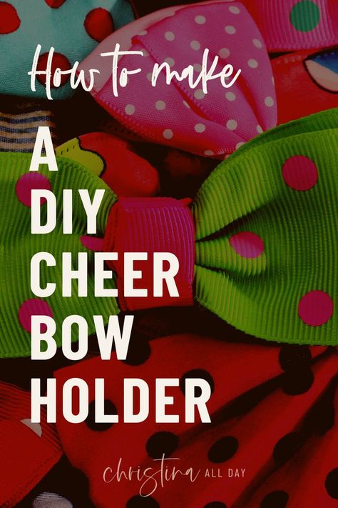 If you have a little girl, chances are you need a home for the bows… or a cheer bow holder - here's a budget friendly way to create a bow display and keep her cheerleading bows organised | diy cheer bow holder ideas | how to make a cheer bow holder diy | cheer bow holder diy | cheer hair | hair bows | cheer mom | cheerleading crafts | diy hair bow holder | diy project | organizing hair accessories | hair bow organization | hair bow storage | Christina All Day Cheer Bow Holder Diy, Hair Bow Holder Diy, Hair Bow Organization, Bow Holder Ideas, Bow Holder Diy, Bow Organization, Cheerleading Crafts, Hair Bow Storage, Diy Hair Bow Holder