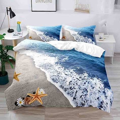 Ocean Room Ideas, Ocean Themed Rooms, Ocean Room Decor, Ocean Room, 3d Bedding, Print Duvet Cover, Coastal Room, Flower Duvet, Beach Stuff