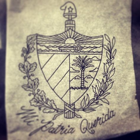 "Cuban Traditional  Tattoo" in the works by Frankie Mejia - Simi California Cuban Tattoos Ideas, Cuba Tattoo Ideas, Cuban Tattoos, Cuba Tattoo, Coat Of Arms Tattoo, Roots Tattoo, Cuban Culture, Tattoo Zeichnungen, Flag Tattoo