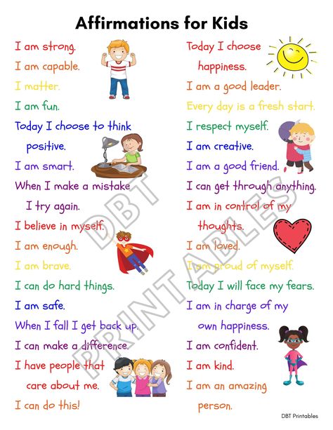 Affirmations for Kids Affirmation For Kids, Uppfostra Barn, Materi Bahasa Inggris, Poster School, Positive Affirmations For Kids, Affirmations For Kids, Therapeutic Activities, Mindfulness For Kids, Smart Parenting