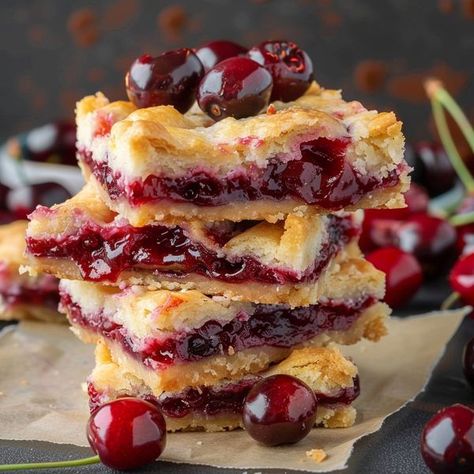 My Heavenly Recipes Cherry Pie Bars Recipe, Almond Frosting, Cherry Pie Bars, Homemade Cherry Pies, Cherry Bars, Cherry Pie Recipe, Pie Bar Recipes, Cherry Filling, Pie Bars