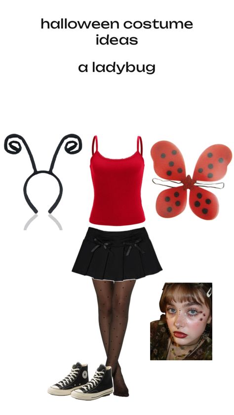 Cute Ladybug Costume, Ladybug Costume Aesthetic, Diy Ladybug Wings, Ladybug Costume Women, Ladybug Costumes, Ladybug Halloween, Friends Duo, Ladybug Wings, Bug Costume