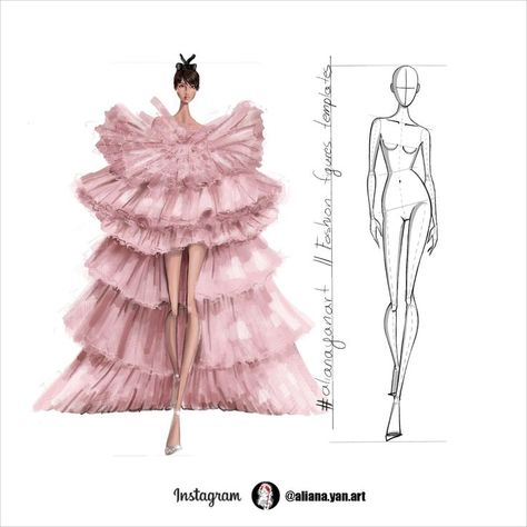 Pink tulle dress by @giambattistavalliparis (SPRING 2022 COUTURE) !!!! how many layers does the cake have? :) Of course I used my perfect template for fashion illustration, easy, simple and saves a lot of time. Illustration Easy, Tulle Fashion, Fashion Illustration Template, 2022 Couture, Pink Tulle Dress, Figure Reference, Fashion Templates, Dress Drawing, Pink Tulle