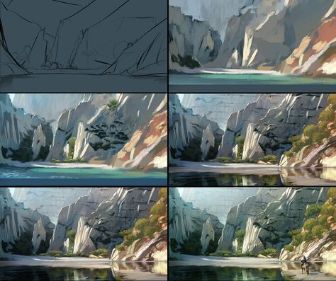 Environment Painting, Concept Art Tutorial, Digital Painting Techniques, Siluete Umane, Digital Art Beginner, Landscape Concept, Landscape Background, Concept Art Drawing, Digital Painting Tutorials