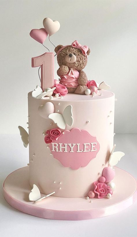 1 St Birthday Cake Girl Year Old Ideas, Baby Girl Bday Cake, Cake Designs For First Birthday, Baby Girl First Birthday Cake Ideas, First Birthday Butterfly Cake, Birthday Cake First Year Girl, Cake For Baby Girl 1 Year, Birthday Cake For 1 Year Girl, 1st Bday Cake Girl