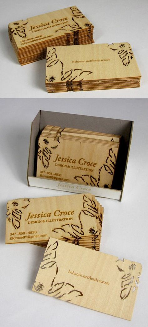 Intricate Laser Cut And Etched Wooden Business Card For A Designer More Laser Cut Business Cards, Laser Engraved Business Cards, Lézervágott Fa, Wood Laser Ideas, Wooden Business Card, Laser Cut Box, Router Projects, Laser Cut Wood Crafts, Laser Engraved Gifts